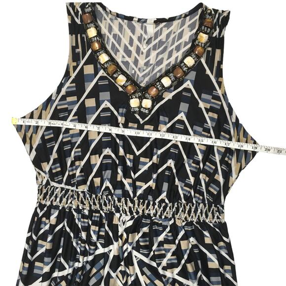 NY Collection Maxi‎ Dress Sleeveless Beaded V-Neck Geometric Mixed Print - Picture 4 of 12